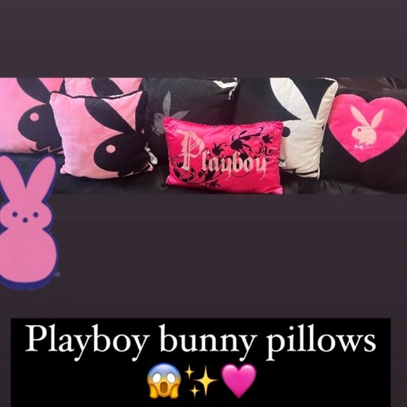 Playboy bunny pillows pink black grey white square pillows y2k rare collectors - Picture 1 of 3